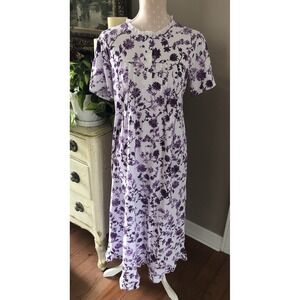 Cozee Corner Knit Gown House Dress Purple Floral Ruffle Lace Women's Medium
